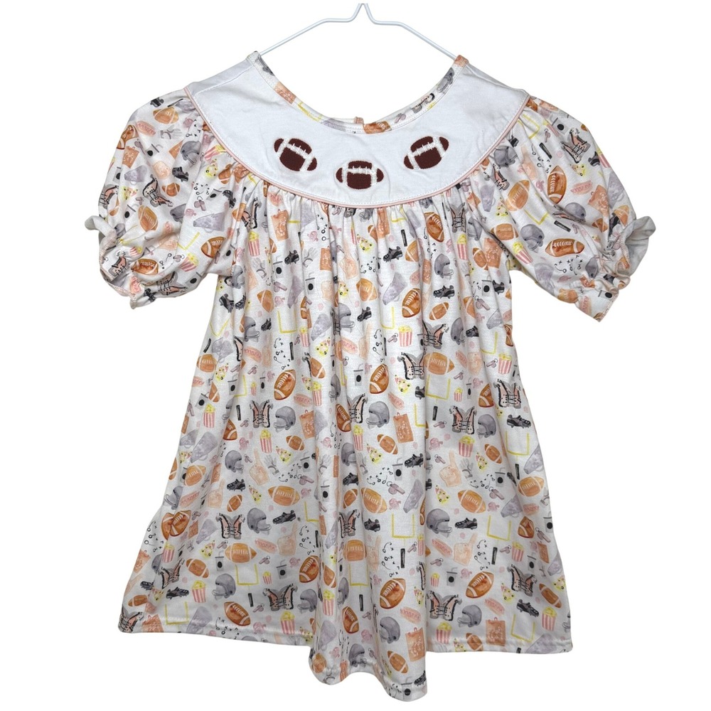 Abby & Evie Football Dress Kids Size 5 White Multicolor Embroidered‎ Game Day
